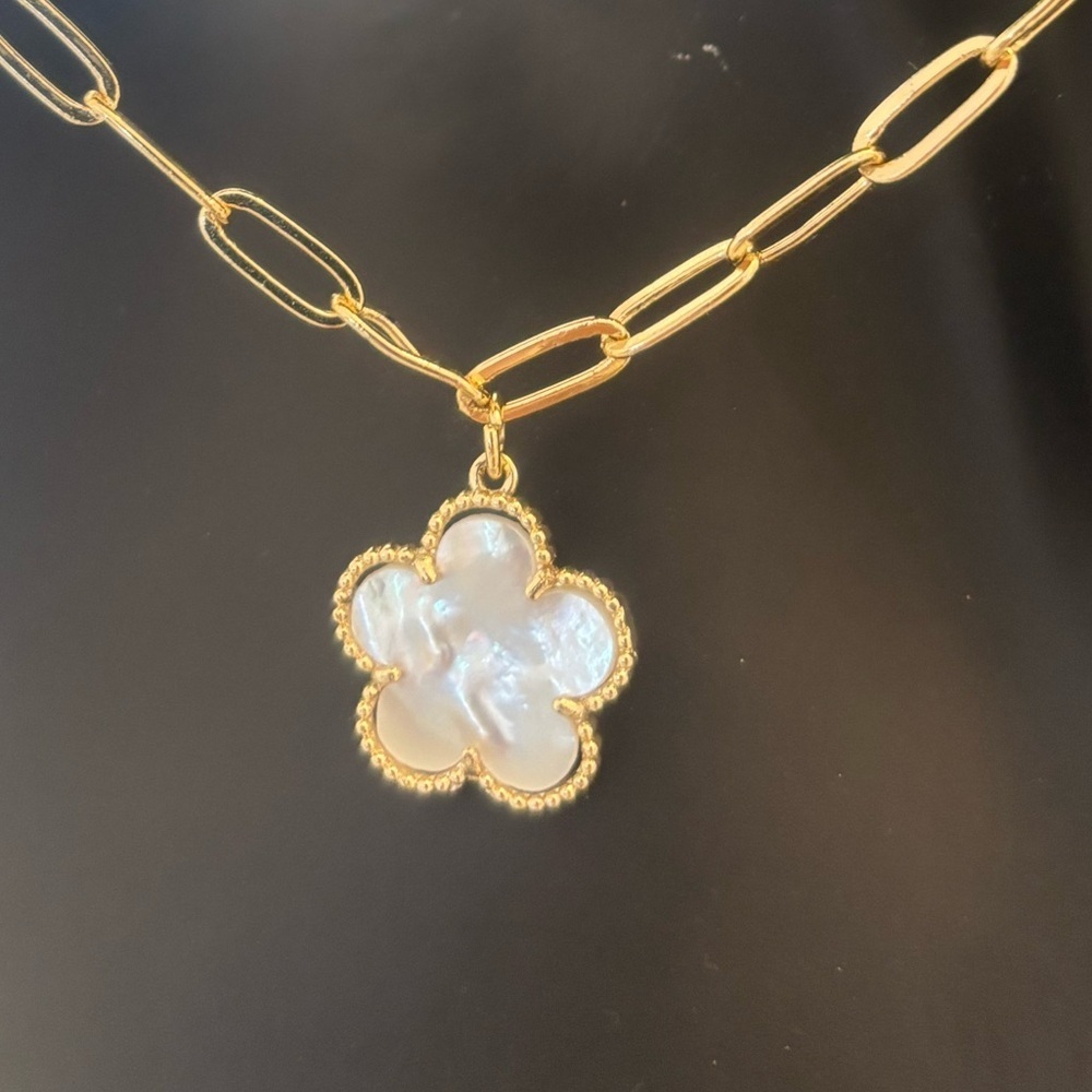 Gold Chain Necklace with Mother of Pearl Pendant - Picture 2 of 4